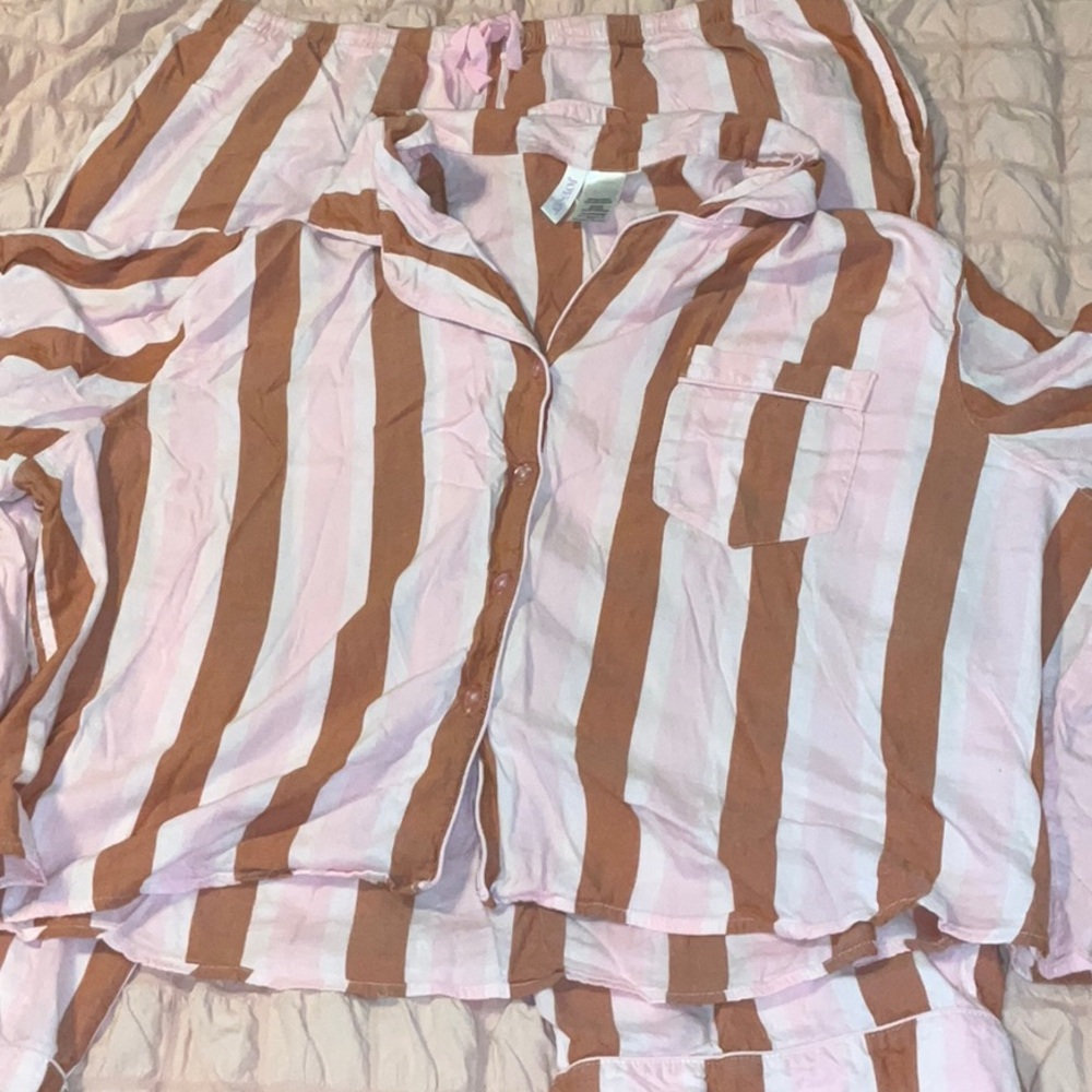 Joyspun Striped Pajama Set in Pink and Brown